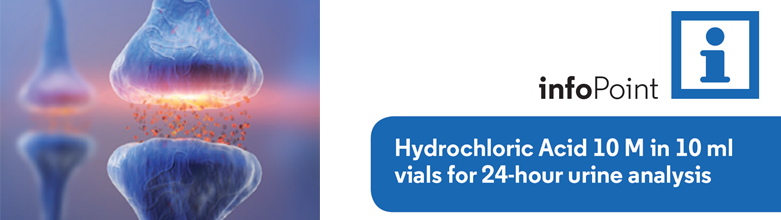 Acide chlorhydrique 10 M en fioles de 10 ml pour analyse d'urine sur 24 heures